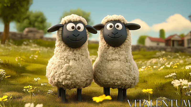 AI ART Playful Cartoon Sheep Pair