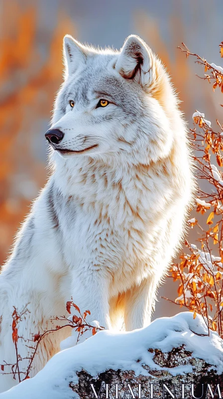 AI ART Snow Wolf Amid Autumn Leaves