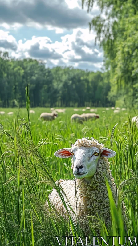 AI ART Peaceful Sheep Landscape