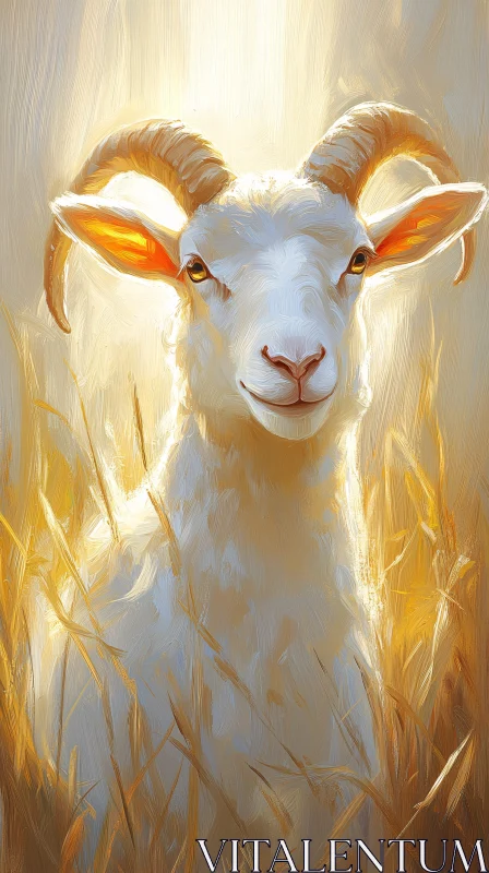 AI ART Gentle Goat with Sunlit Horns