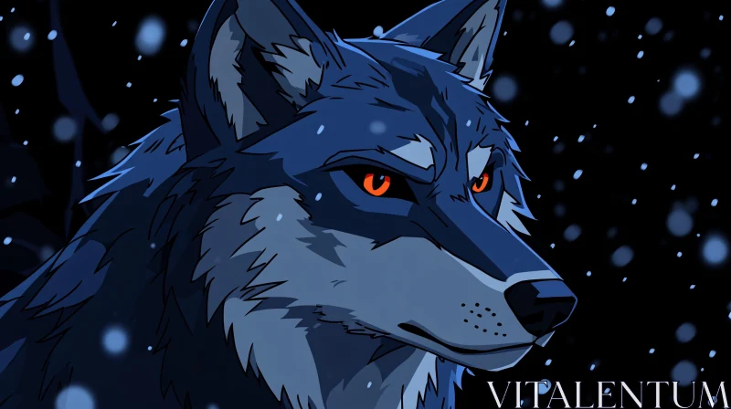 AI ART Snowy Night Wolf Art