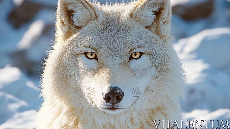 AI ART White Wolf with Golden Eyes