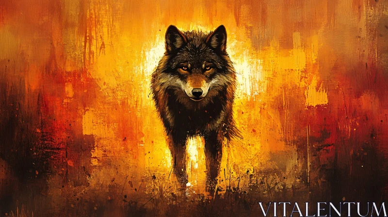 Wolf Portrait in Fiery Hues AI Image