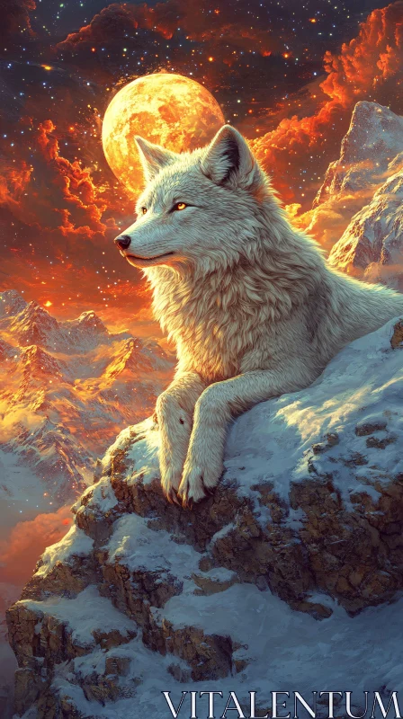 AI ART Ethereal Wolf in Snowy Mountains