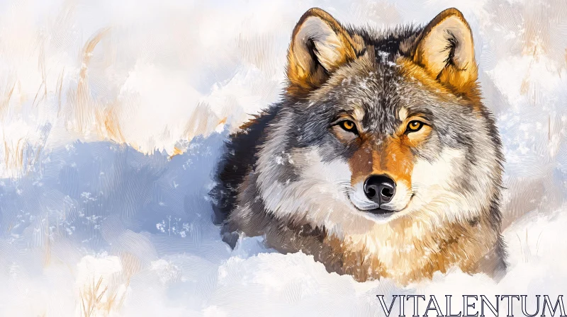 AI ART Regal Wolf Painting in Winter Landscape