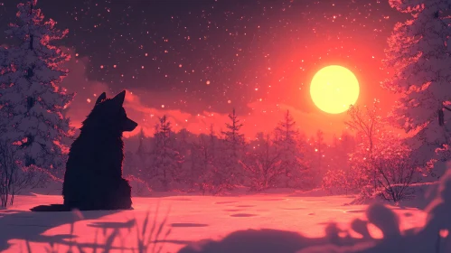 Tranquil Snowy Sunset with Wolf