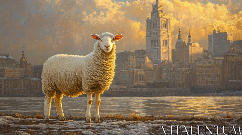 AI ART Urban Sheep at Dusk City View