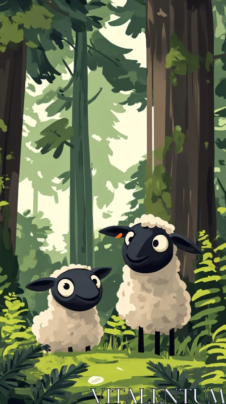 AI ART Whimsical Sheep in Lush Woods