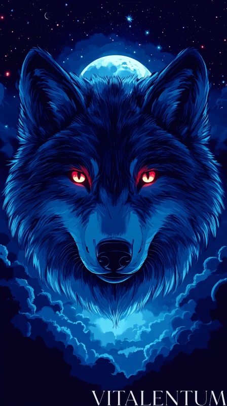 AI ART Wolf Portrait with Red Eyes