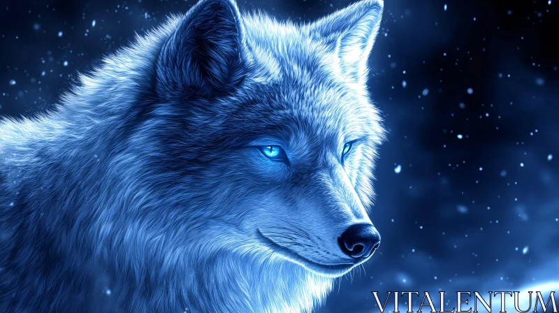 AI ART Mystical Blue Wolf Portrait