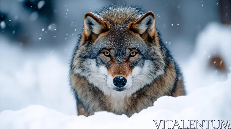 AI ART Lone Wolf in Winter Scene