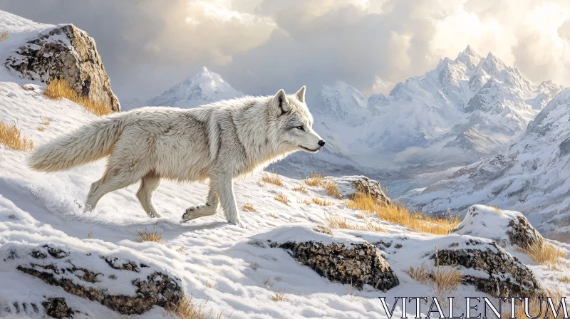 AI ART White Wolf in Winter Wilderness