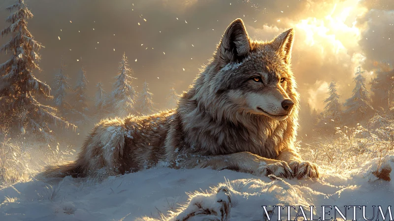 AI ART Graceful Wolf Resting in Snow