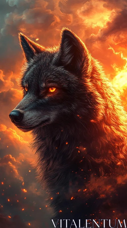 AI ART Wolf Among Flames