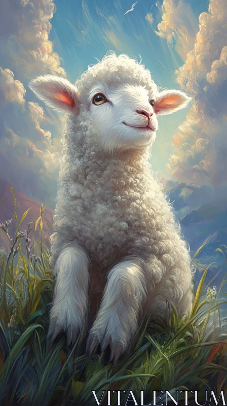 AI ART Lamb in Tranquil Meadow