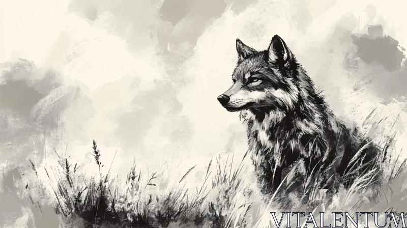 AI ART Wild Wolf in Black and White