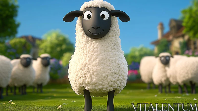 AI ART Animated Fluffy Sheep Scene