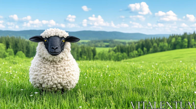 AI ART Sheep in Green Field