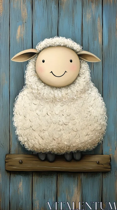 AI ART Smiling Sheep Art on Wooden Background