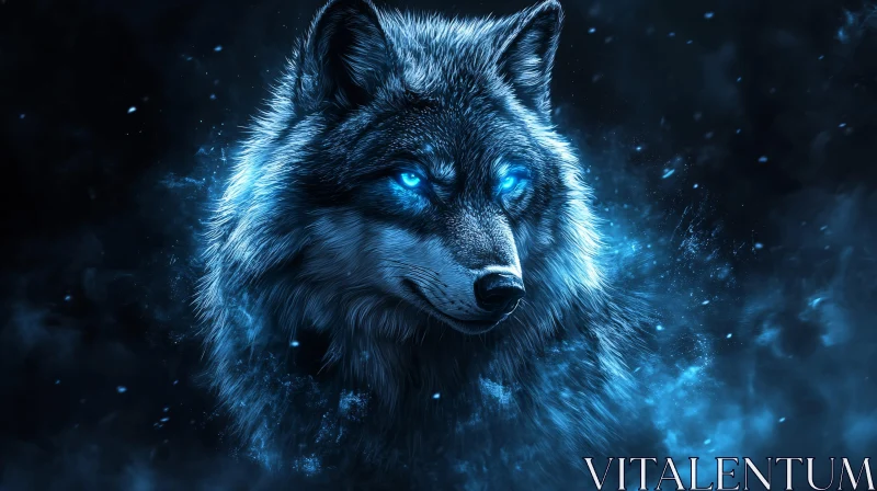 AI ART Ethereal Blue-Eyed Wolf Art