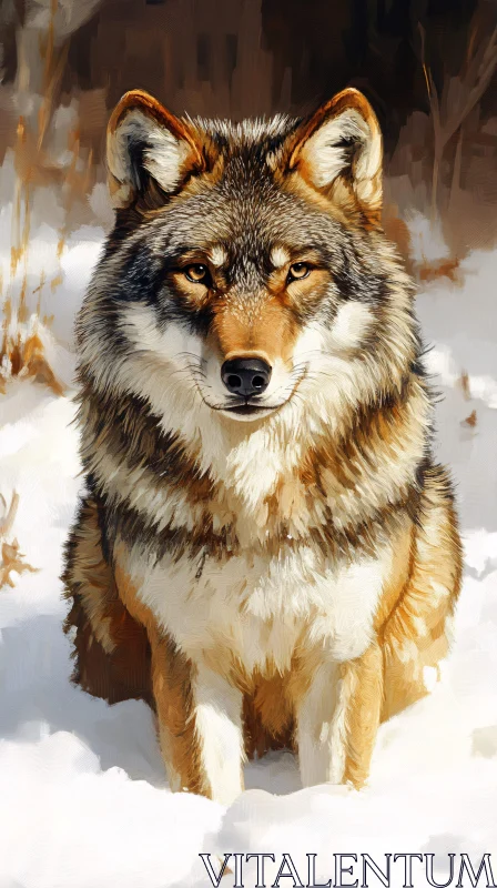 AI ART Wolf Portrait in Snow