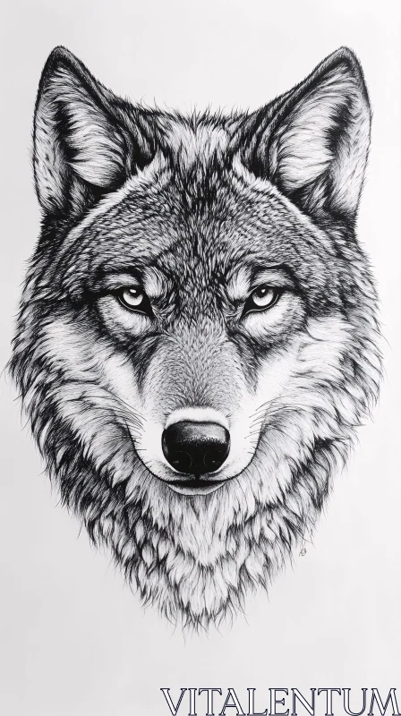 AI ART Detailed Wolf Face Sketch