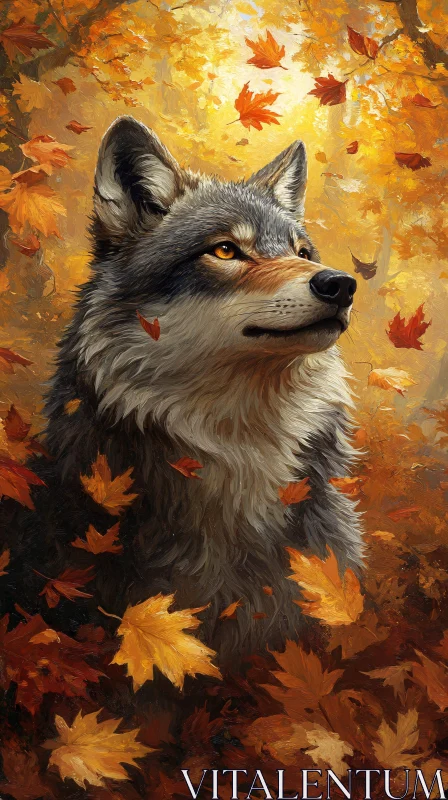 AI ART Wolf Amidst Autumn Foliage