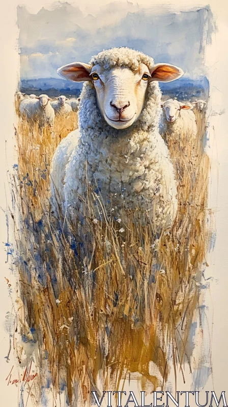 Sheep in Tranquil Meadow