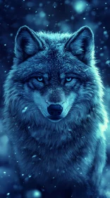 Wolf with Blue Eyes in Snow
