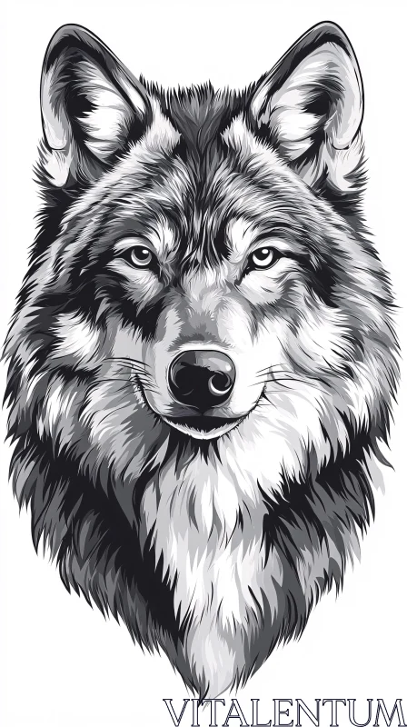 AI ART Black and White Wolf Illustration