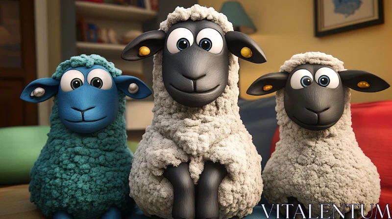 AI ART Animated Sheep Trio Indoors