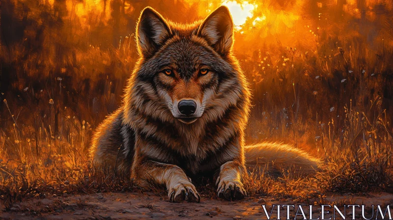 Wolf in Golden Light AI Image