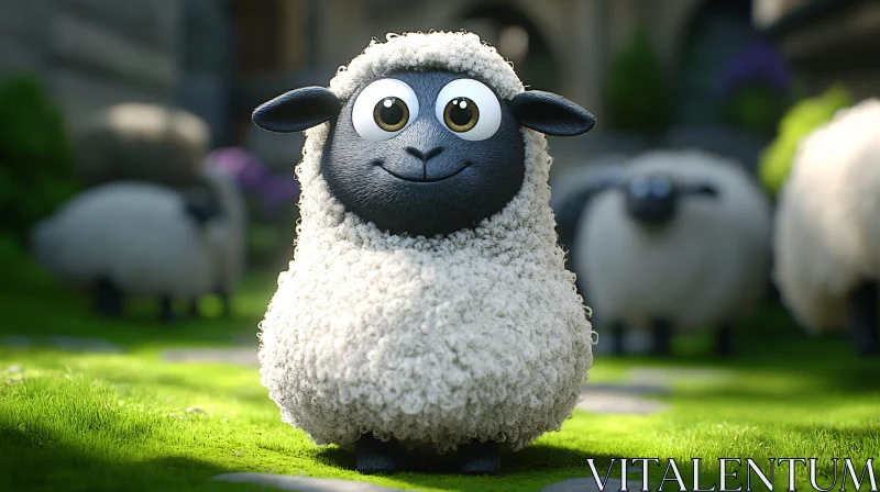 AI ART Cute Cartoon Sheep with Big Eyes