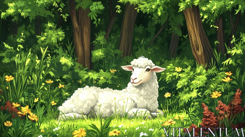 AI ART Tranquil Sheep in Greenery