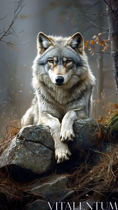 AI ART Wild Wolf on Rocky Perch