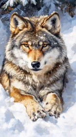 Resting Wolf in Winter Painting