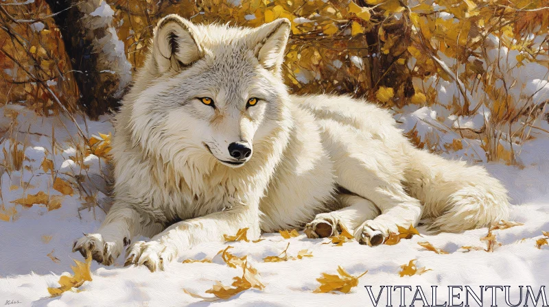 AI ART Tranquil Wolf in Autumn Snow