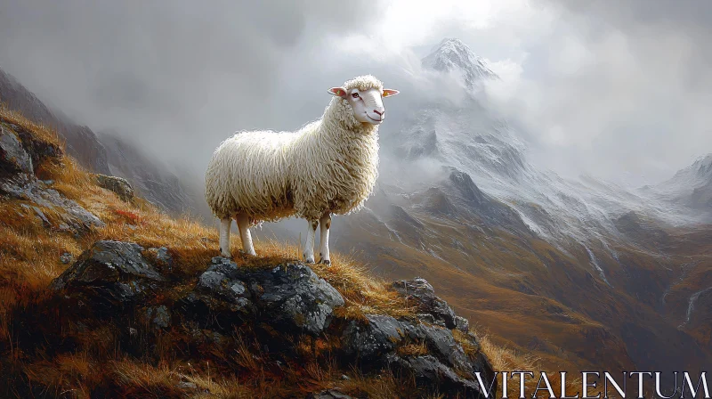 AI ART Serene Sheep on Rocky Terrain