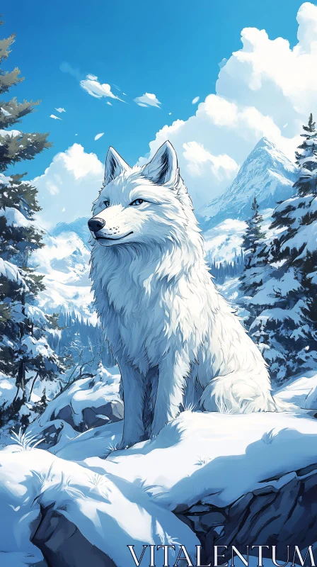 AI ART White Wolf in Winter Wilderness