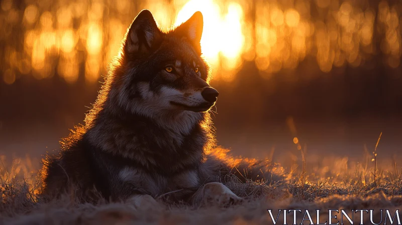 Serene Wolf in Sunset Silhouette AI Image