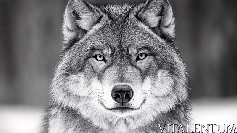 AI ART Monochrome Wolf Portrait Close-Up