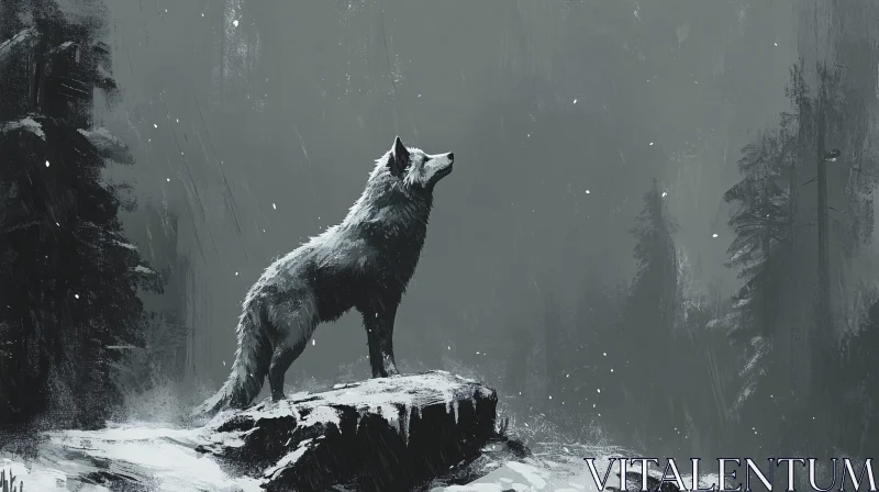 Solitary Wolf in Snowy Landscape