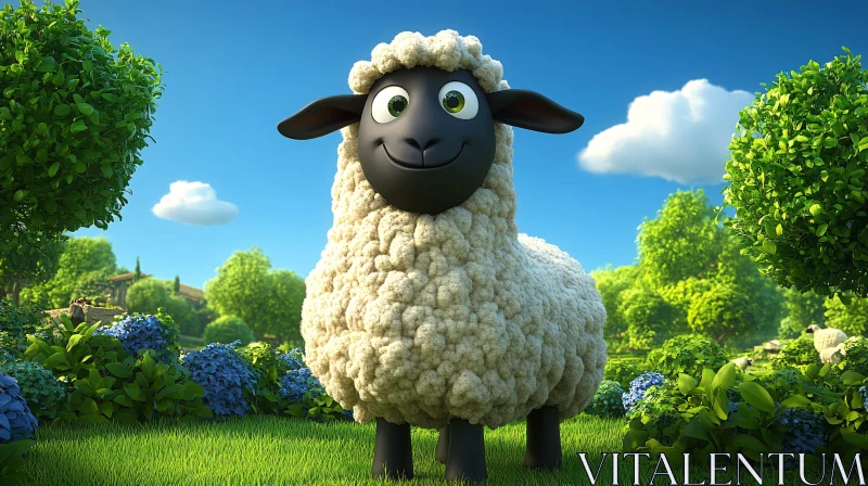 AI ART Playful Cartoon Sheep in Nature