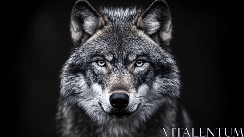 Wolf Close-Up on Dark Background AI Image