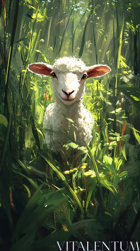 Serene Nature with Lamb AI Image