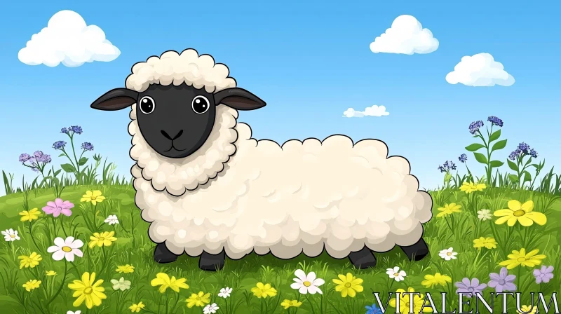 AI ART Illustration of a Sheep in a Colorful Field