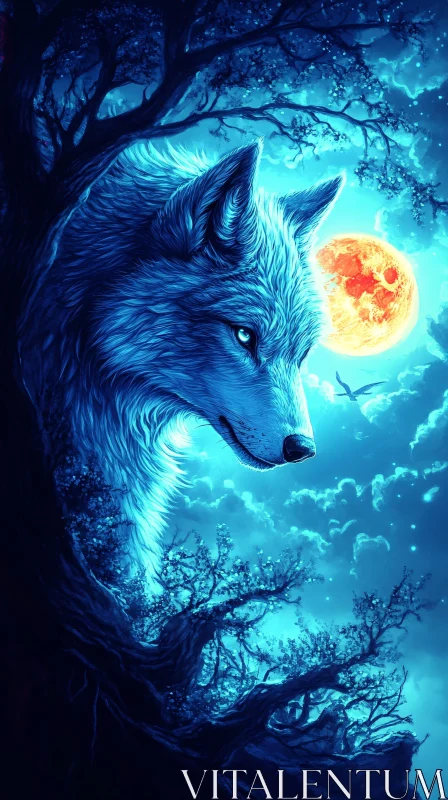 AI ART Ethereal Wolf in Moonlit Forest