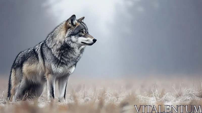 AI ART Solitary Wolf in Nature's Tranquility