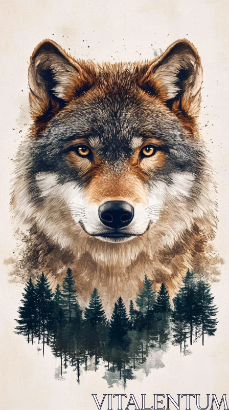 AI ART Wolf Art with Forest Background