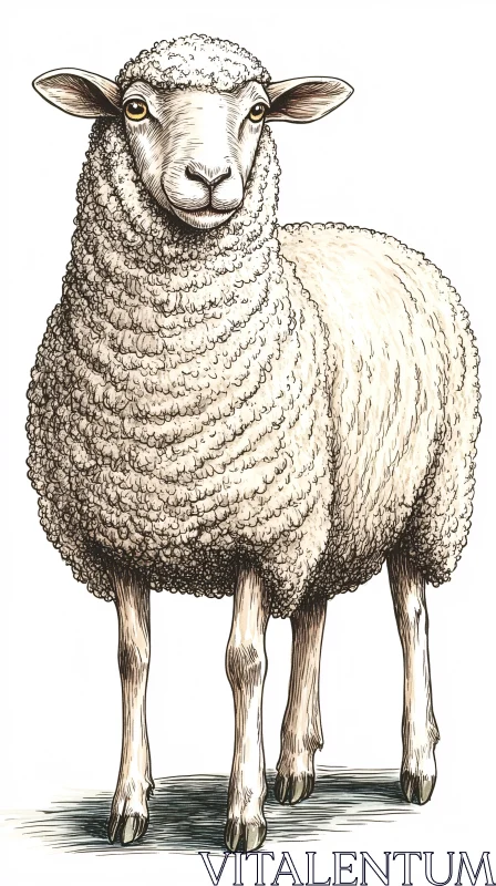 AI ART Detailed Drawing of a Sheep